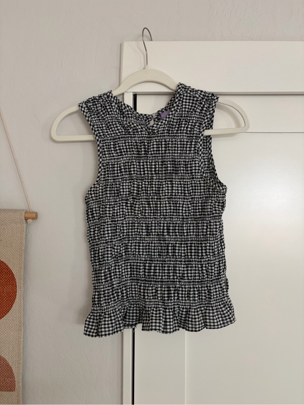 Vintage Black and White Gingham Smocked Sleeveless Top